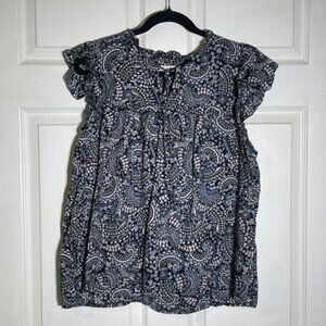 LOFT Sleeveless Paisley Blouse Black White Casual Top Wome
